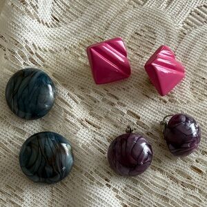 Vintage Button Clip-On Earrings Set